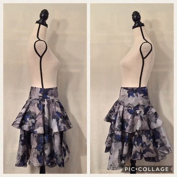 NWT Prabal Gurung silk double organza floral print tiered skirt - Picture 2 of 8